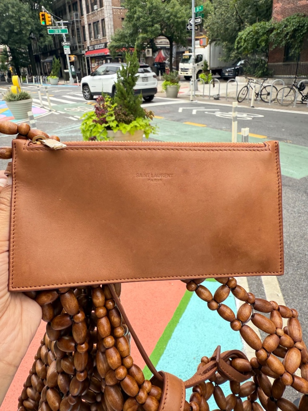 EUC Saint Laurent YSL - Le 5 a 7 Large Wood Bead Bag in Light Wood! Very Rare! - Picture 8 of 10